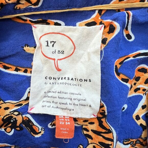 Conversations by Anthropologie Top 2 Blue Leopard Print Tie Front Button Up 17 - Picture 4 of 11